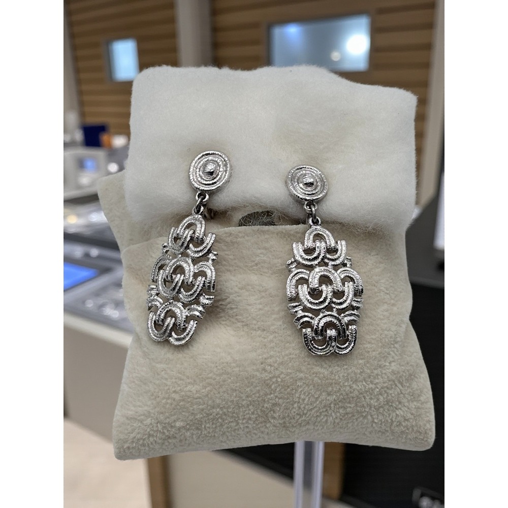 Dangle Earrings Silver Tone Openwork Interwoven Design Vintage Statement Jewelry